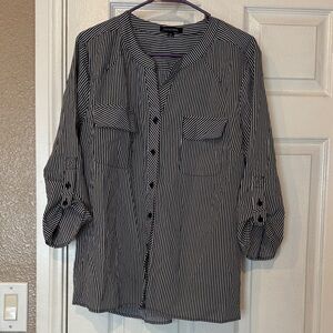 Notations Black and White Striped Button-Up Shirt